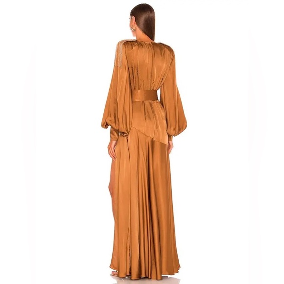 Lena Vie Drop Fall New High Quality Sexy V-Neck Pleated Lantern Sleeve Dress - Picture 3 of 13
